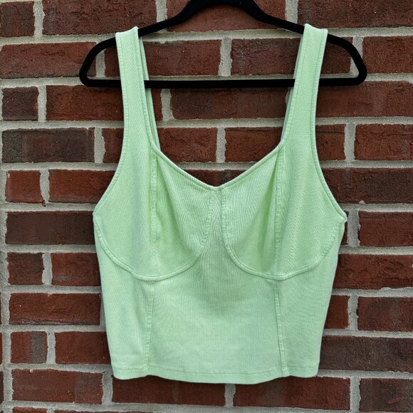 Aerie Cropped Corset Tank Top XXL Lime Green Ribbed Stretch - Picture 1 of 10